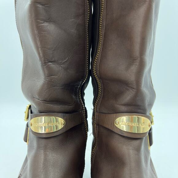 Michael Kors Arley Riding Boots Brown Knee High Leather - Picture 3 of 12